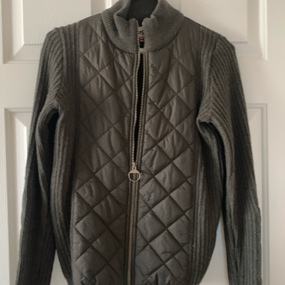 Beautiful olive green Barbour wool jacket.